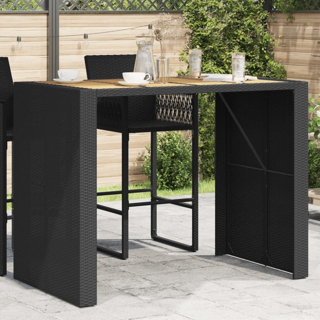 vidaXL Patio Table with Acacia Wood Top - Outdoor Furniture - Black Poly Rattan Frame - Powder-Coated Steel - 57.1" Length x 31.5" Width x 43.3" Height - Rectangular Modern Garden Table