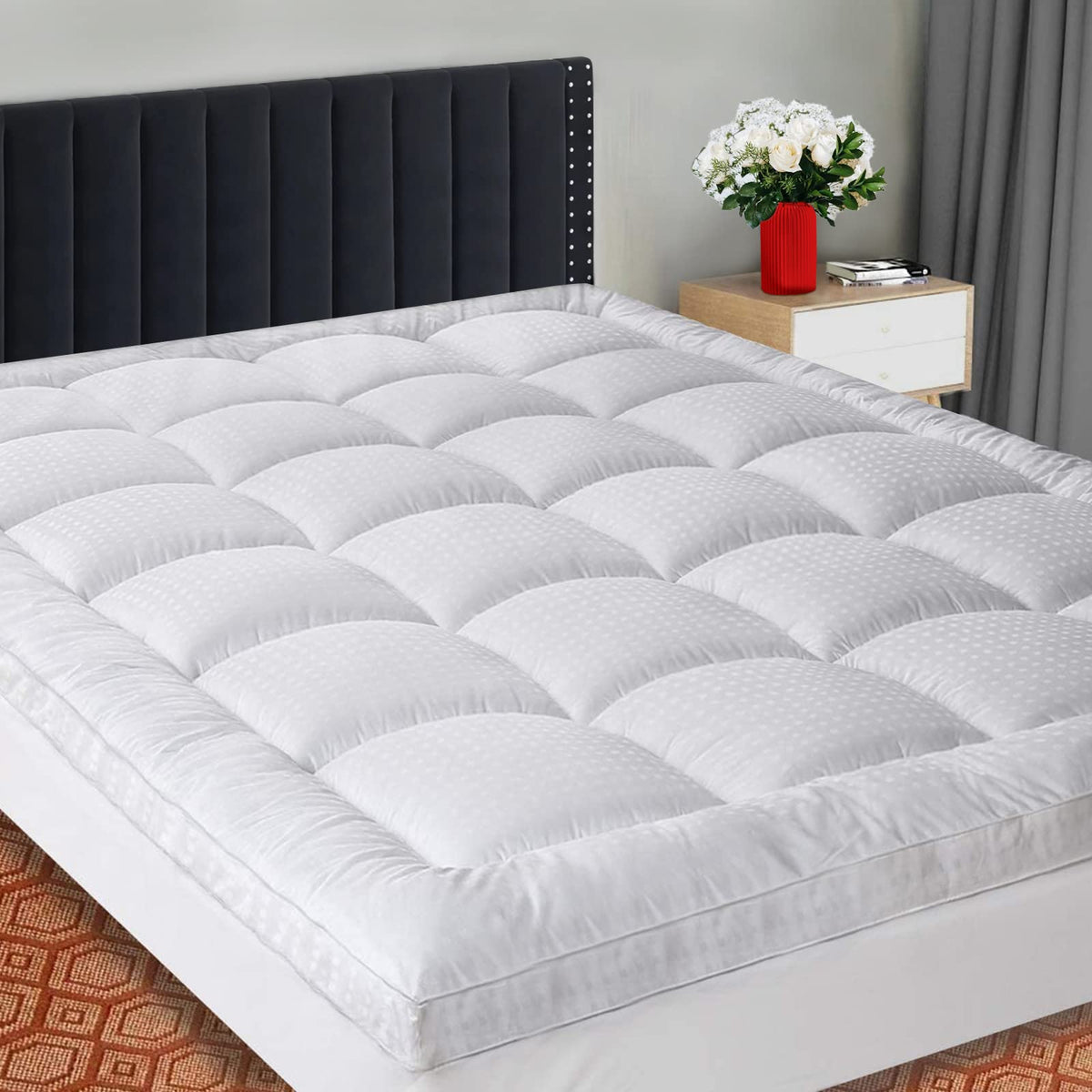 Sopat Extra Thick Mattress Topper King 400Tc Cotton Pillow Top Breathable Mattress Pad Protector With 8-22 ' Deep Pocket Soft D