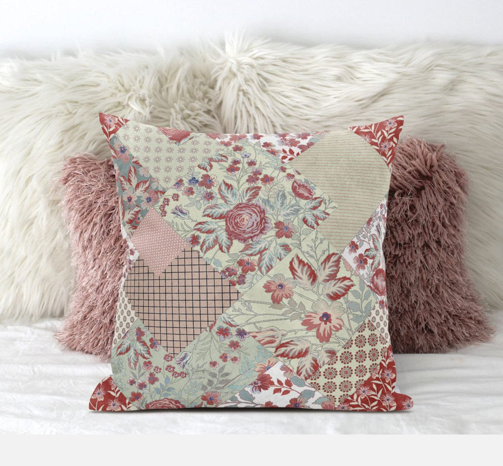 HomeRoots Red White Floral Zippered Suede Throw Pillow