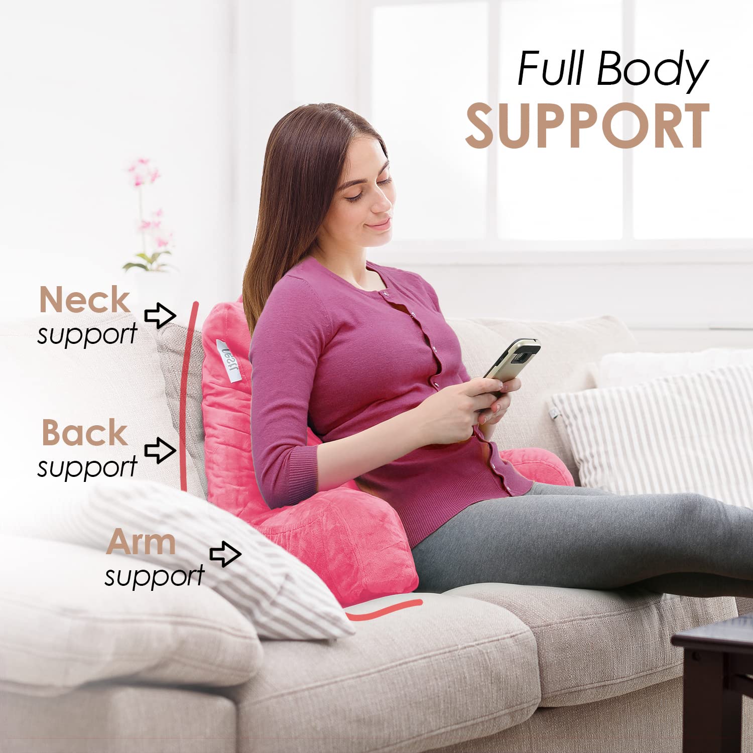 Nestl Reading Pillow For Kids, Small Bed Pillow, Back Pillow For Sitting In Bed, Memory Foam Gaming Pillow, Reading & Bed Rest Pillows, Light Pink Back Pillow For Bed, Arm Pillow With Pockets