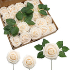 JOYLEX Artificial Flowers Realistic Roses, 25pcs Real Looking Fake Roses with Stem for DIY Wedding Bouquets Centerpieces Bridal 