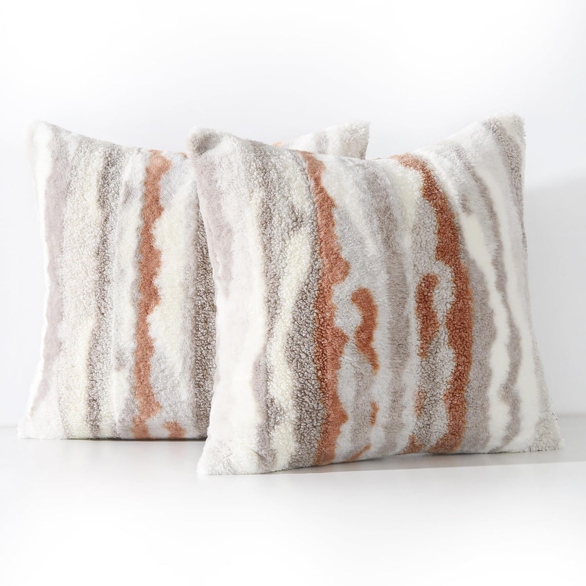 Madizz Short Wool Fleece Throw Pillow Covers Set Of 2 Super Soft Boho Pillow Covers Decorative Textured Throw Pillowcases Modern