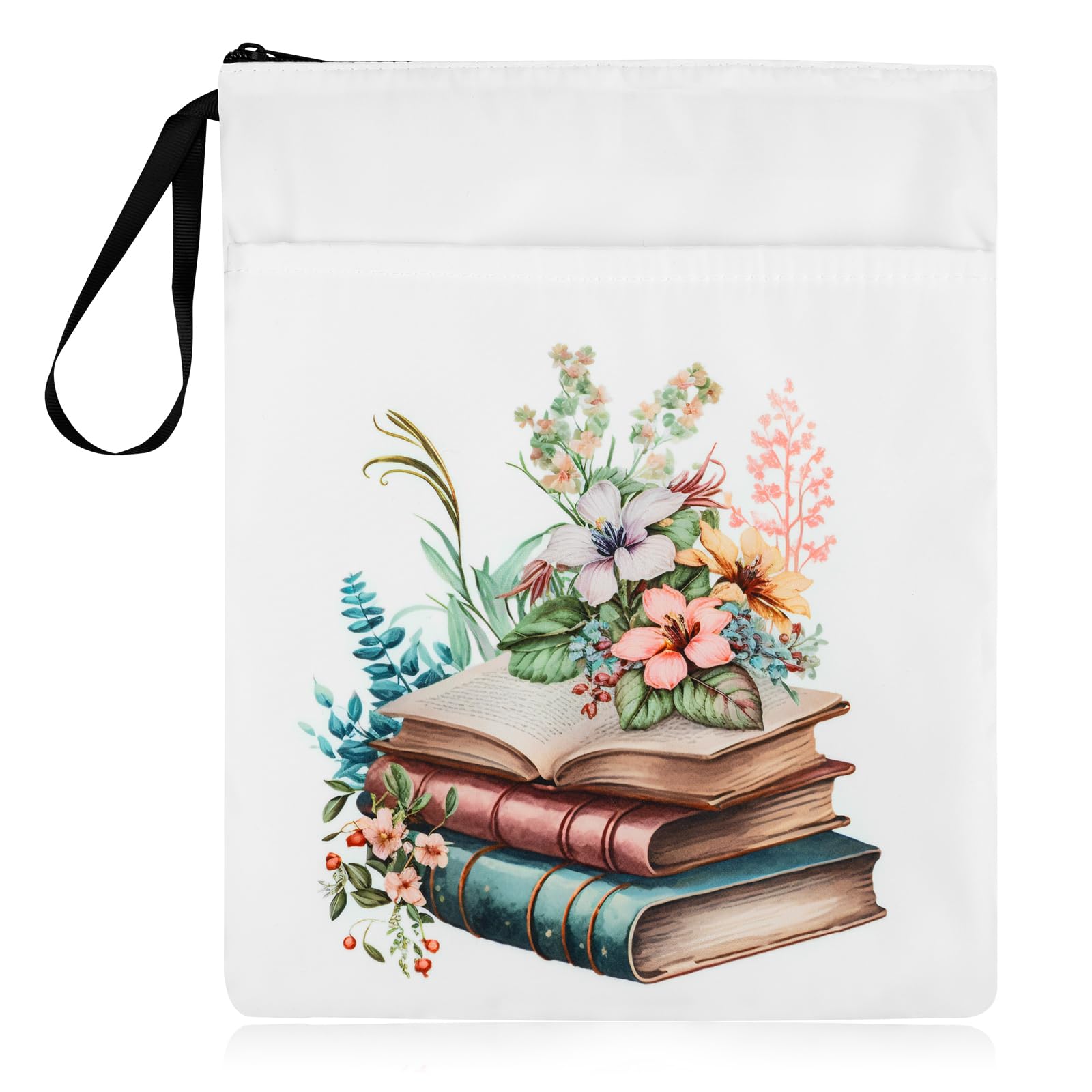 Book Sleeve Pouch Waterproof Book Sleeves With Zipper And Front Pocket,Book Covers For Paperback,Floral Print Book Protector Bag