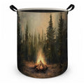 Fyecoluo Rustic Campfire Camping Laundry Basket with Handles, Pine Tree Forest Campsite Laundry Hamper Waterproof Collapsible Cl