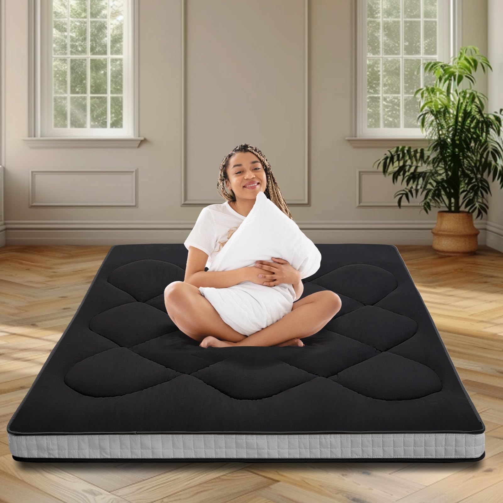 DoCred Japanese Futon Floor Mattress Twin Size 39''x 80'', Floor Mattress Pad, Foldable Tatami Mat Portable Dormitory Sleeping P