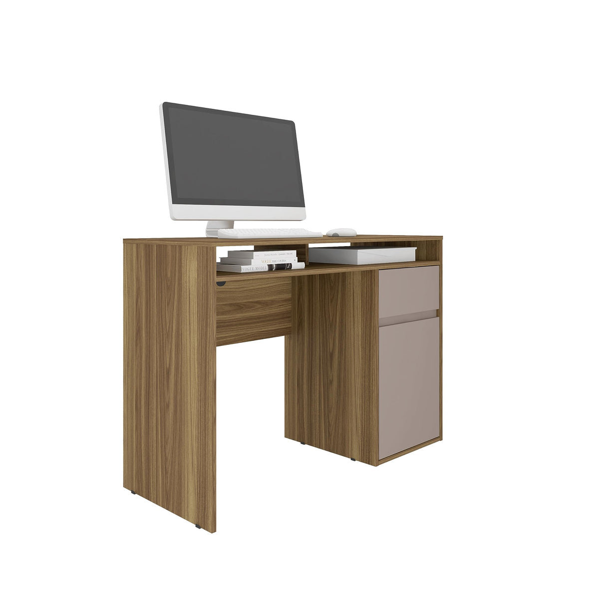 Techni Mobili Home Office Workstation with Storage Computer Desk, Walnut