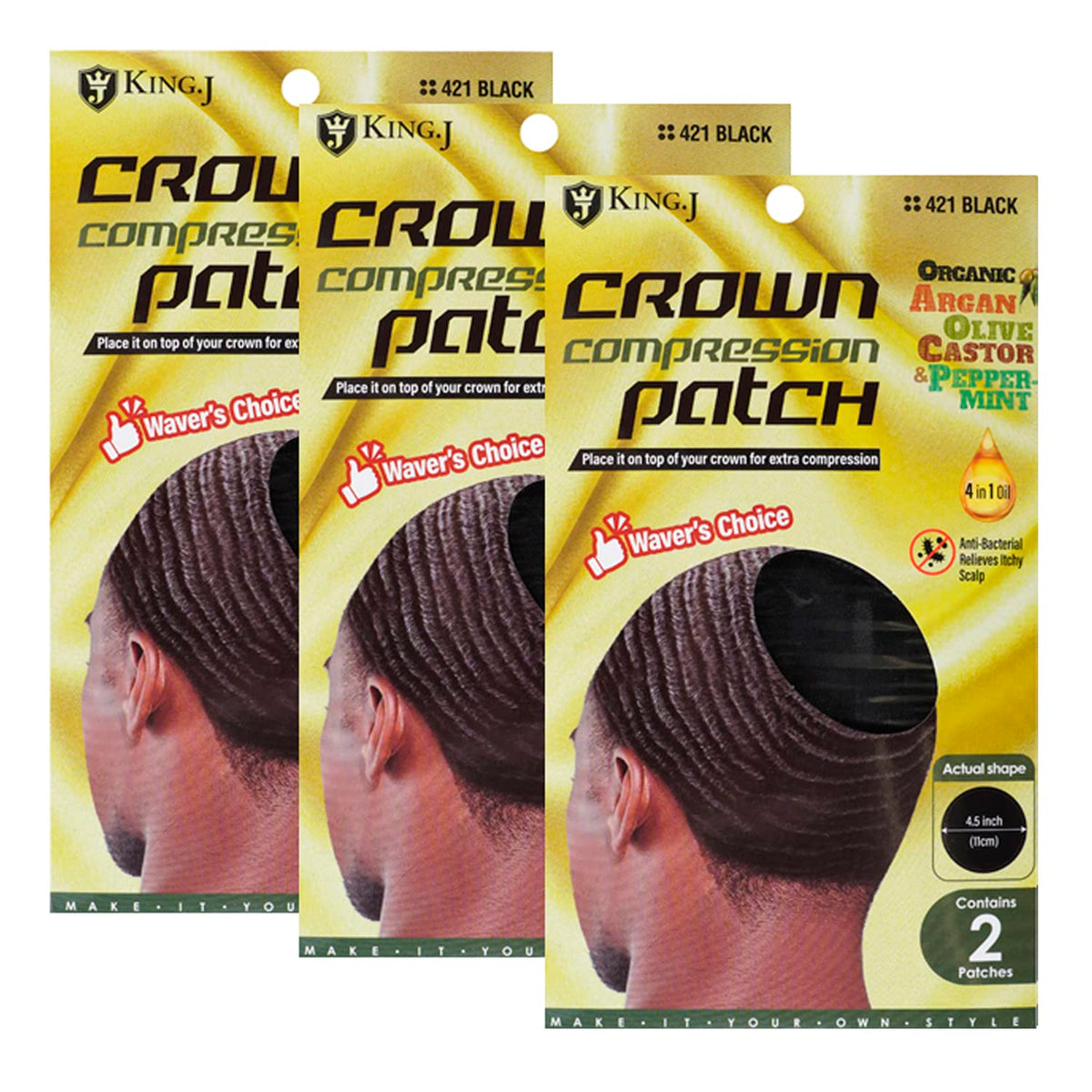 King.J Crown Patch 360 Waver's Compression 2pcs 4.5'' Rapid Waver's Crown Compression Patches for Hair For Men (3Pack)