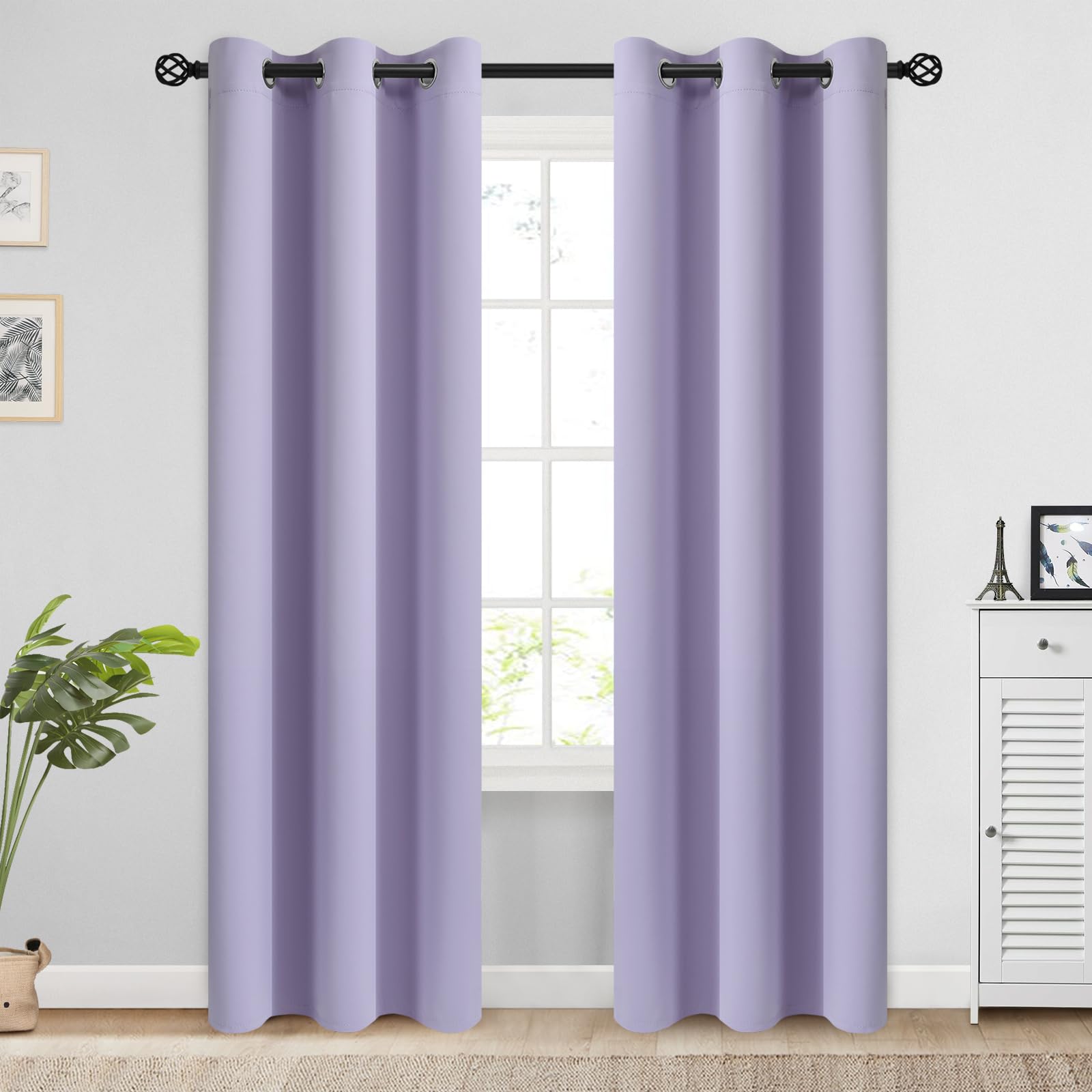 Cosviya Grommet Blackout Room Darkening Lilac Curtains 84 Inch Length 2 Panels,Thick Polyester Light Blocking Insulated Thermal