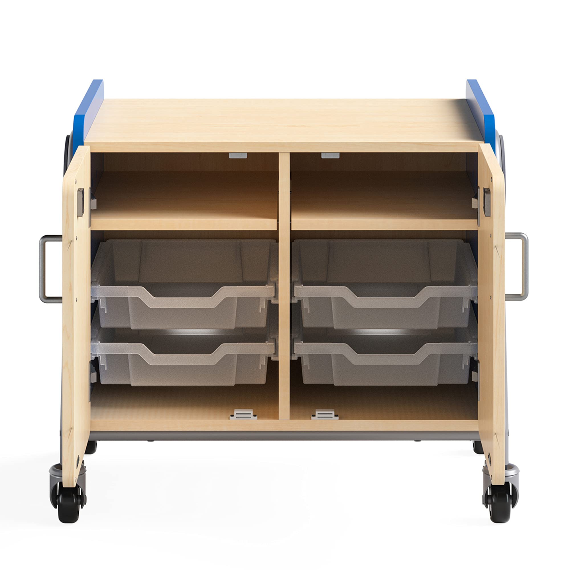 Safco Products 3933SBU Whiffle Typical 13, Double Column 4-Tote 2-Shelf Doored Rolling Storage Cart w Magnetic Dry-Erase Back, Spectrum Blue, 27 1/4&quot; H, 27.25&quot; Tall