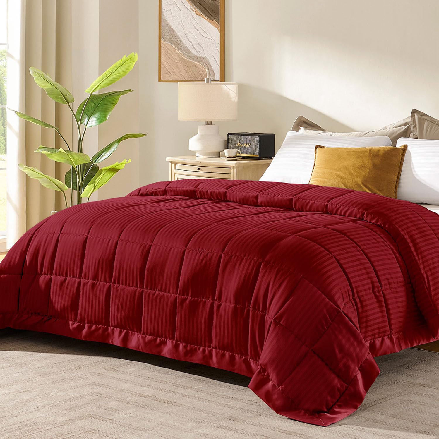 Downluxe King Size Blanket With Satin Trim, Lightweight Down Alternative King Blanket For All Season, Machine Washable (Red, 90X