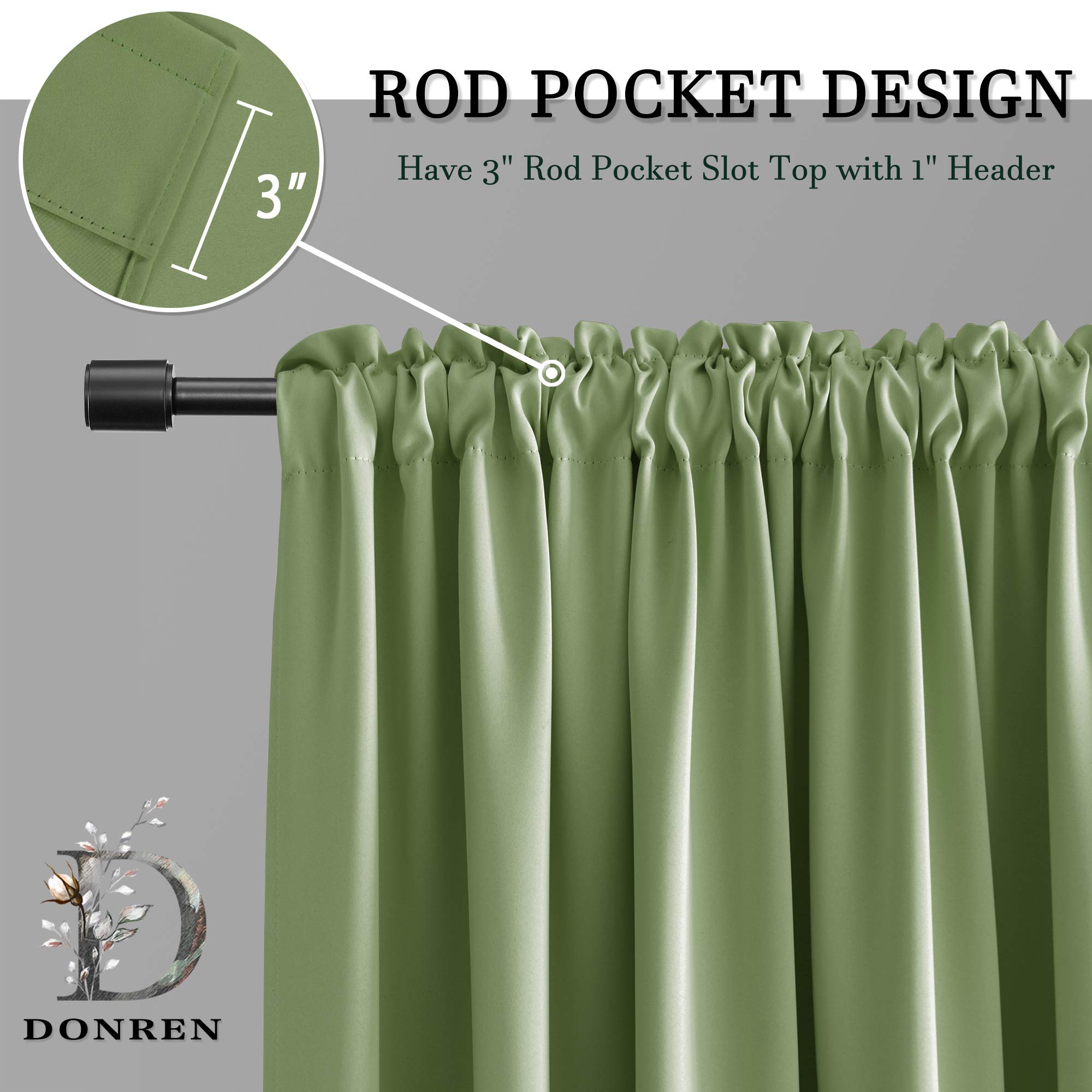 Donren 30 Inch Length Curtain Tiers For Loft - Blackout Short Length Curtains For Bathroom(42 Inches Wide,Sage Green,2 Panels)