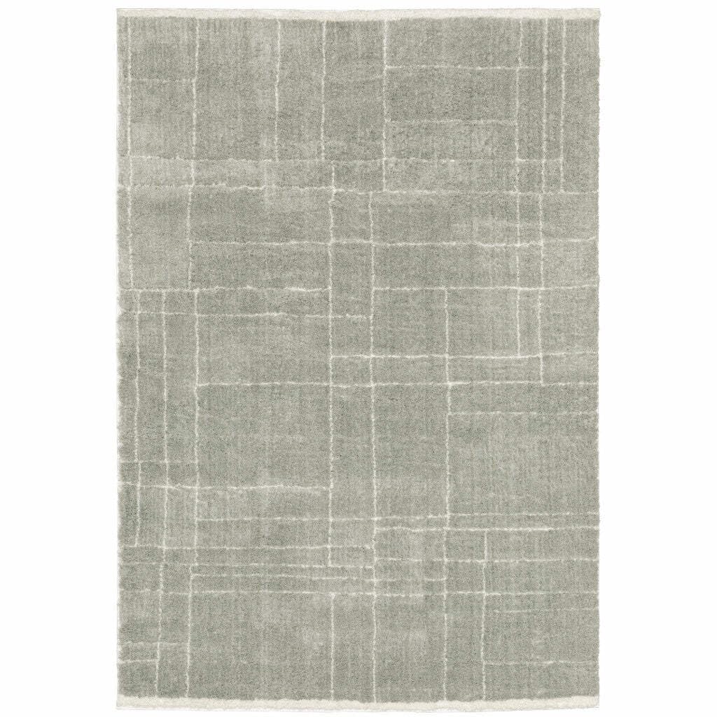 HomeRoots 510865 8 x 11 ft. Gray & Ivory Geometric Shag Power Loom Stain Resistant Rectangle Area Rug