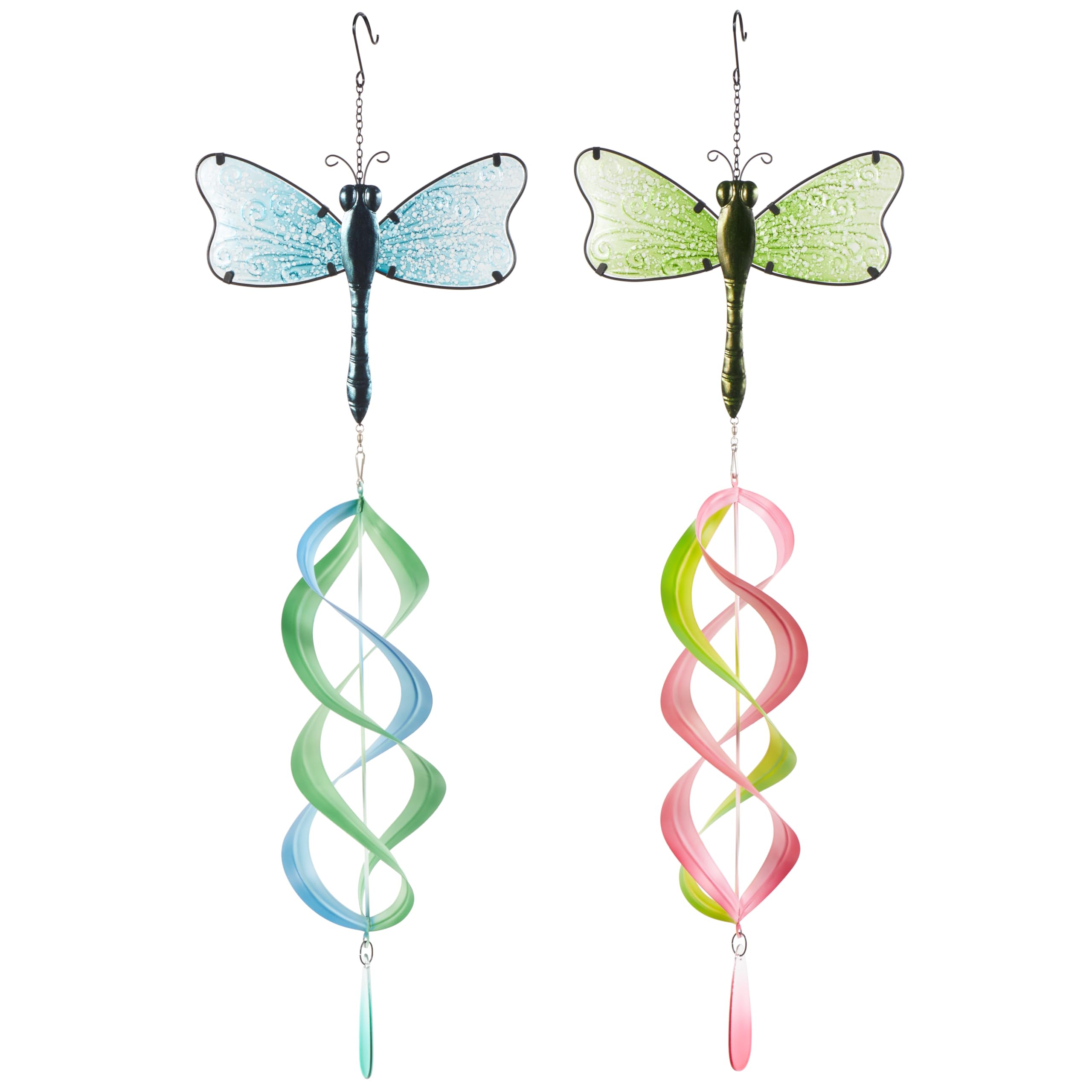 Deco 79 Metal Dragonfly Swirl Wind Spinner Windchime With Dangling Charms, Set Of 2 11' W, 32' H, Multi Colored