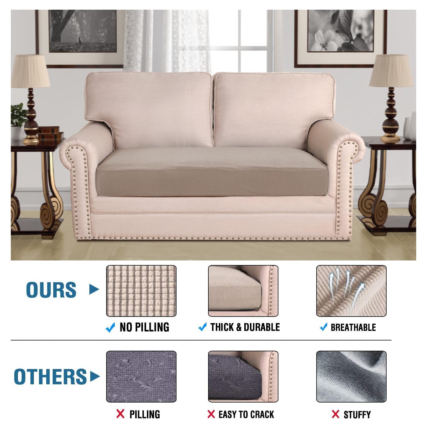 H.Versailtex Super Stretch Individual Seat Cushion Covers Sofa Covers Couch Cushion Covers Slipcover Sets Thick Jacquard Texture