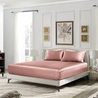 Siinvdabzx 3-Piece Set Satin King Fitted Sheet & 2 Pillowcase, Champagne Silky Soft Fitted Bottom Sheet, Wrinkle Free, Fade Resi