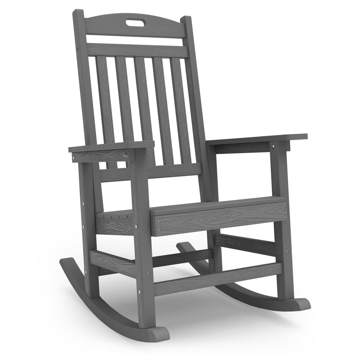 Yefu Outdoor Rocking Chair, Poly Lumber Patio Rocker Chair With High Back, Poly Rocking Chair Look Like Real Wood, Widely Used For Lawn, Porch, Backyard, Indoor And Garden,380Lb Heavy Duty(Black)