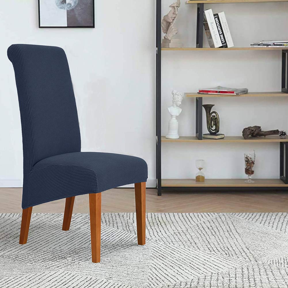 Deisy Dee Stretch Xl/Oversized Soft Spandex Extra Large Dining Room Chair Covers For Kitchen Dining,Removable Washable Chair Protectors Slipcovers (Navy, 4)