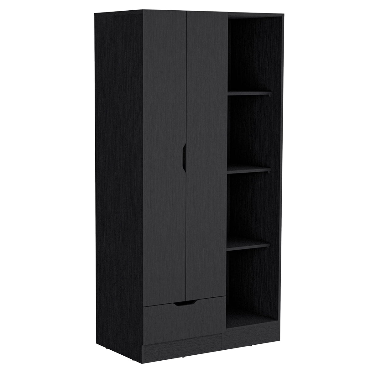 Depot E-Shop Toccoa Armoire With 1-Drawer And 4-Tier Open Shelves, Black