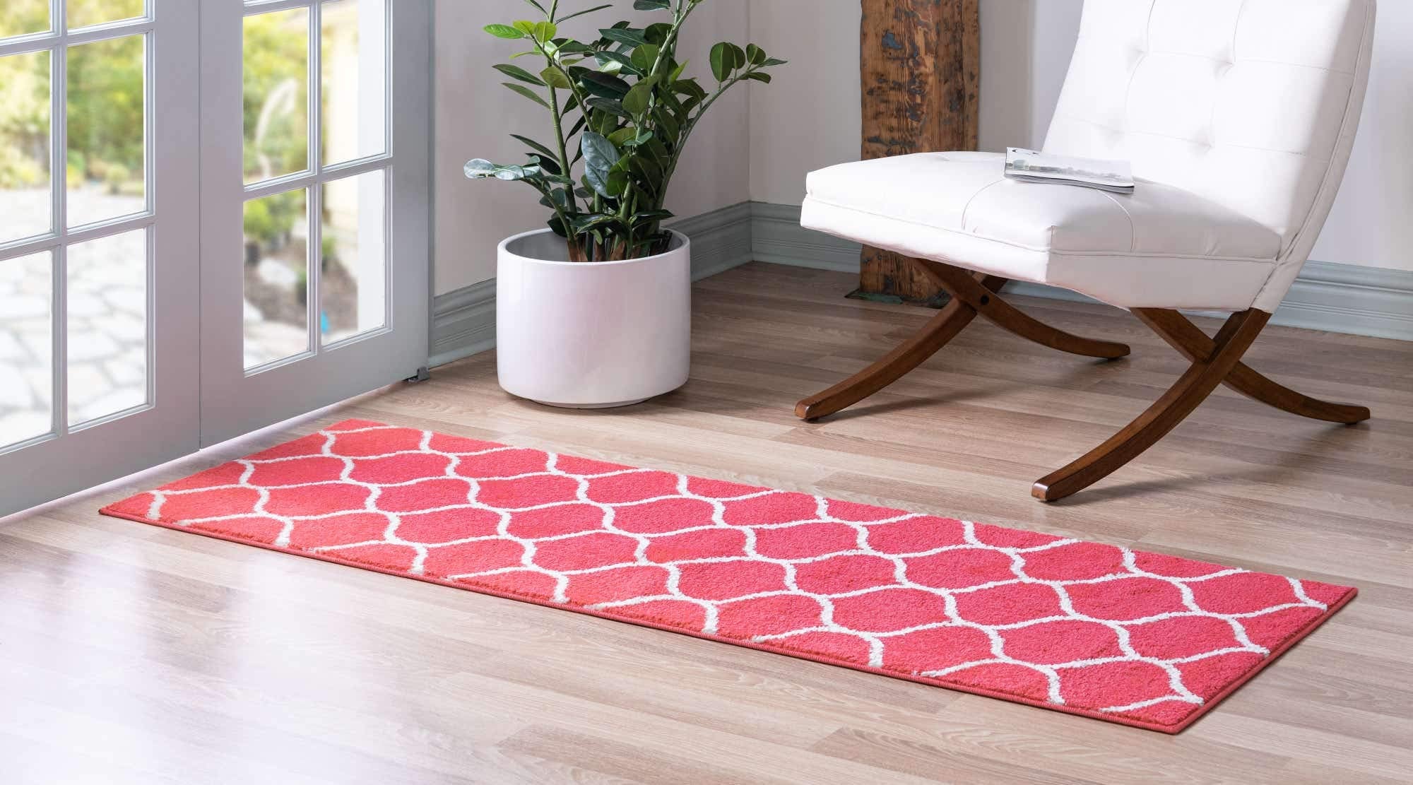 Unique Loom Trellis Frieze Collection Area Rug - Rounded (2' X 13' 1'' Runner, Pink/ Ivory)