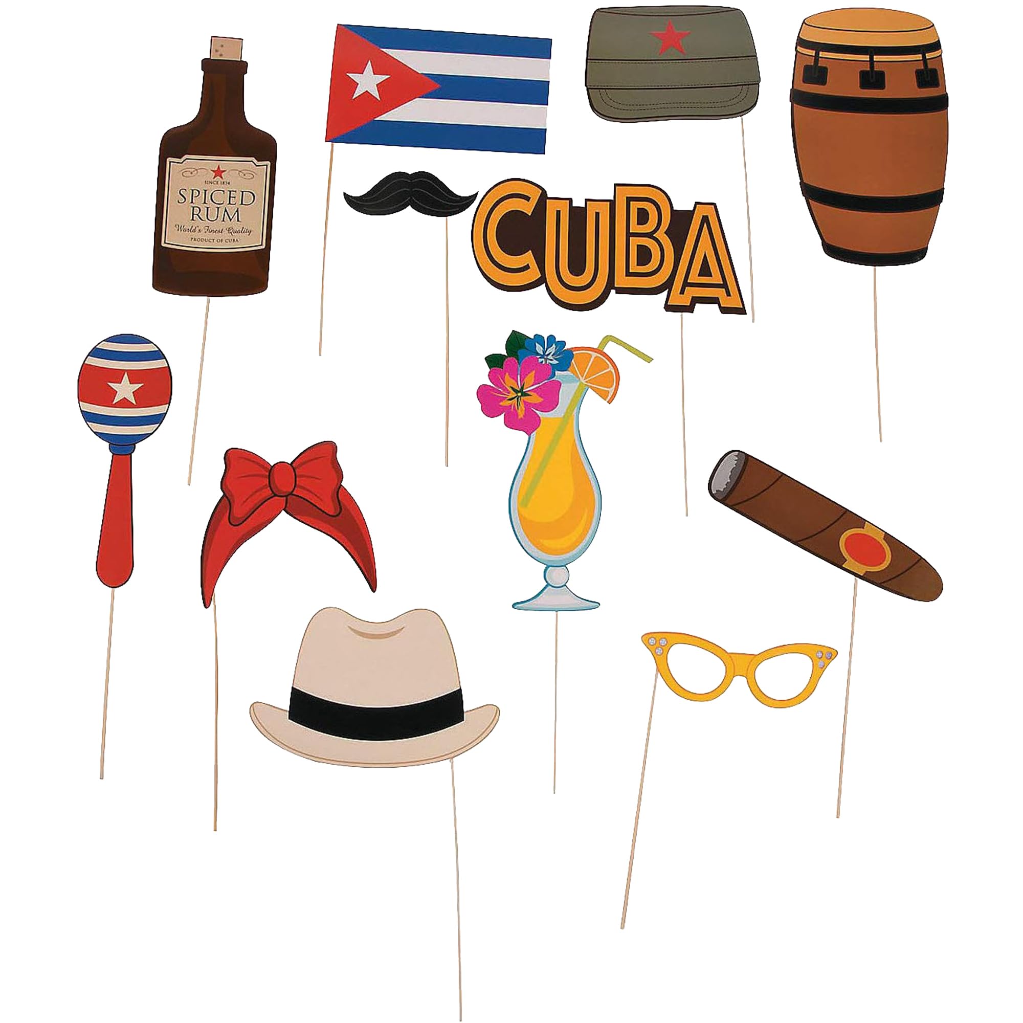 Havana Cuban Theme Party Photo Booth Props (Set of 12) Havana Nights Party Supplies