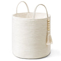 Mkono Woven Storage Basket with Handles Decorative Cotton Rope Basket Wooden Bead Decoration for Blankets,Toys,Clothes,Living Ro