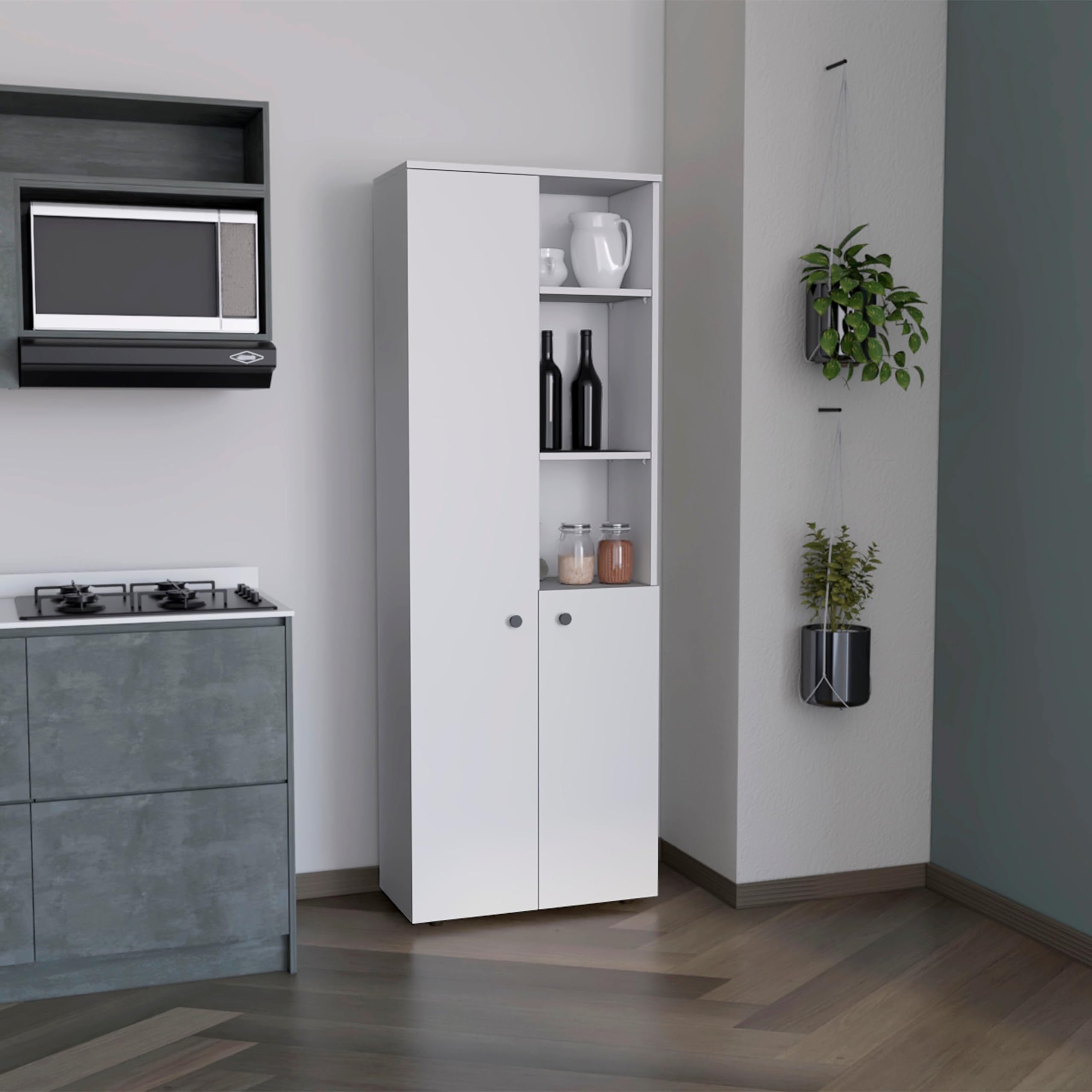 Depot E-Shop Riner 67" H Multistotage With 5-Tier Storage Shelves And 2 Doors, White