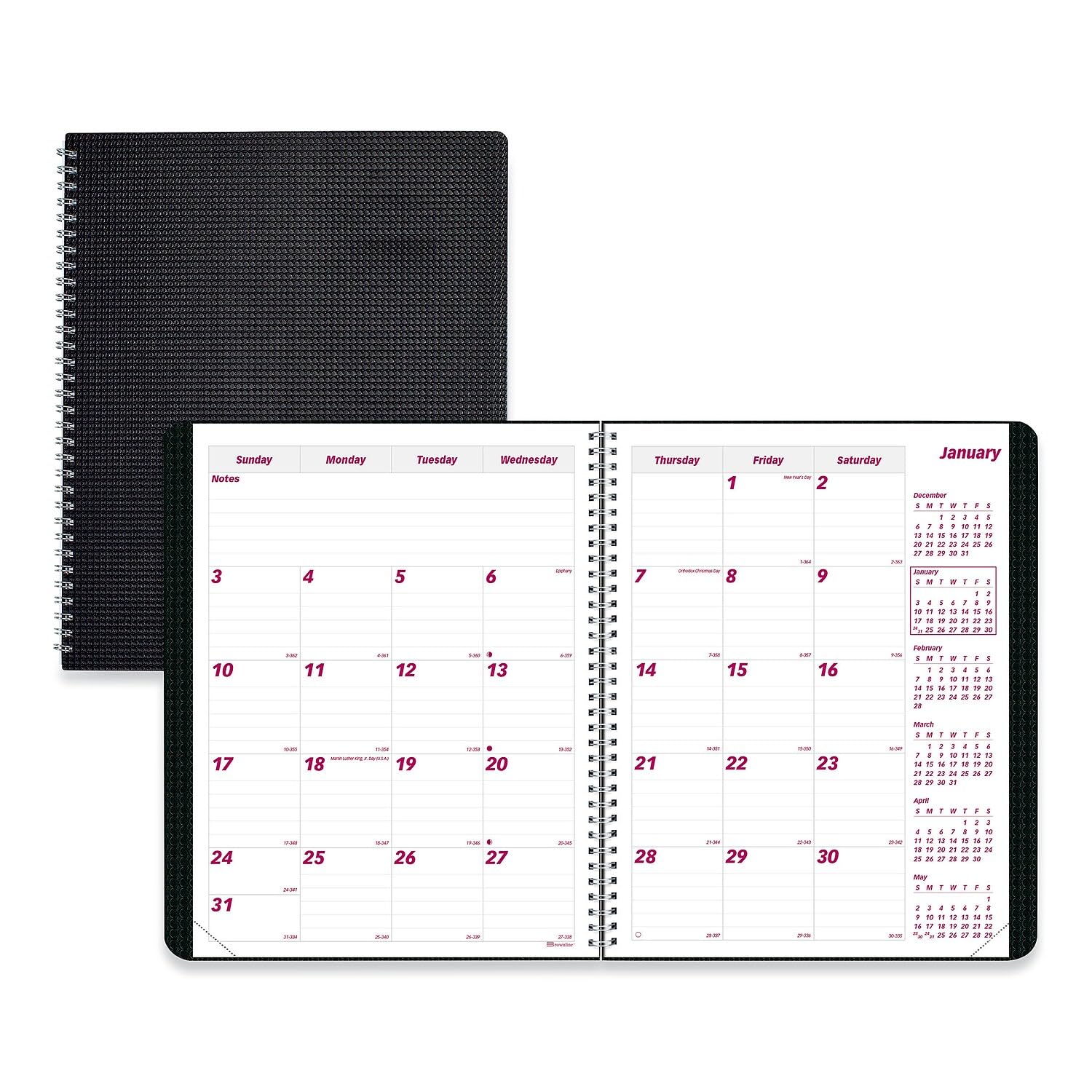 Brownline 2024 Duraflex Monthly Planner, 14 Months, December 2023 To January 2025, Twin-Wire Binding, 11' X 8.5', Black (Cb126
