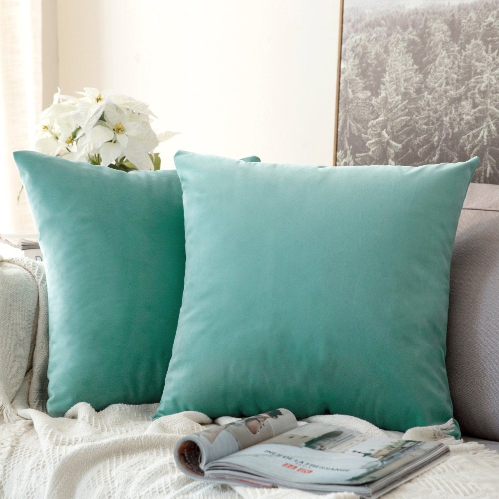 Miulee Pack Of 2 Velvet Soft Solid Decorative Square Throw Pillow Covers Set Cushion Case For Spring Sofa Bedroom Car 16X16 Inch