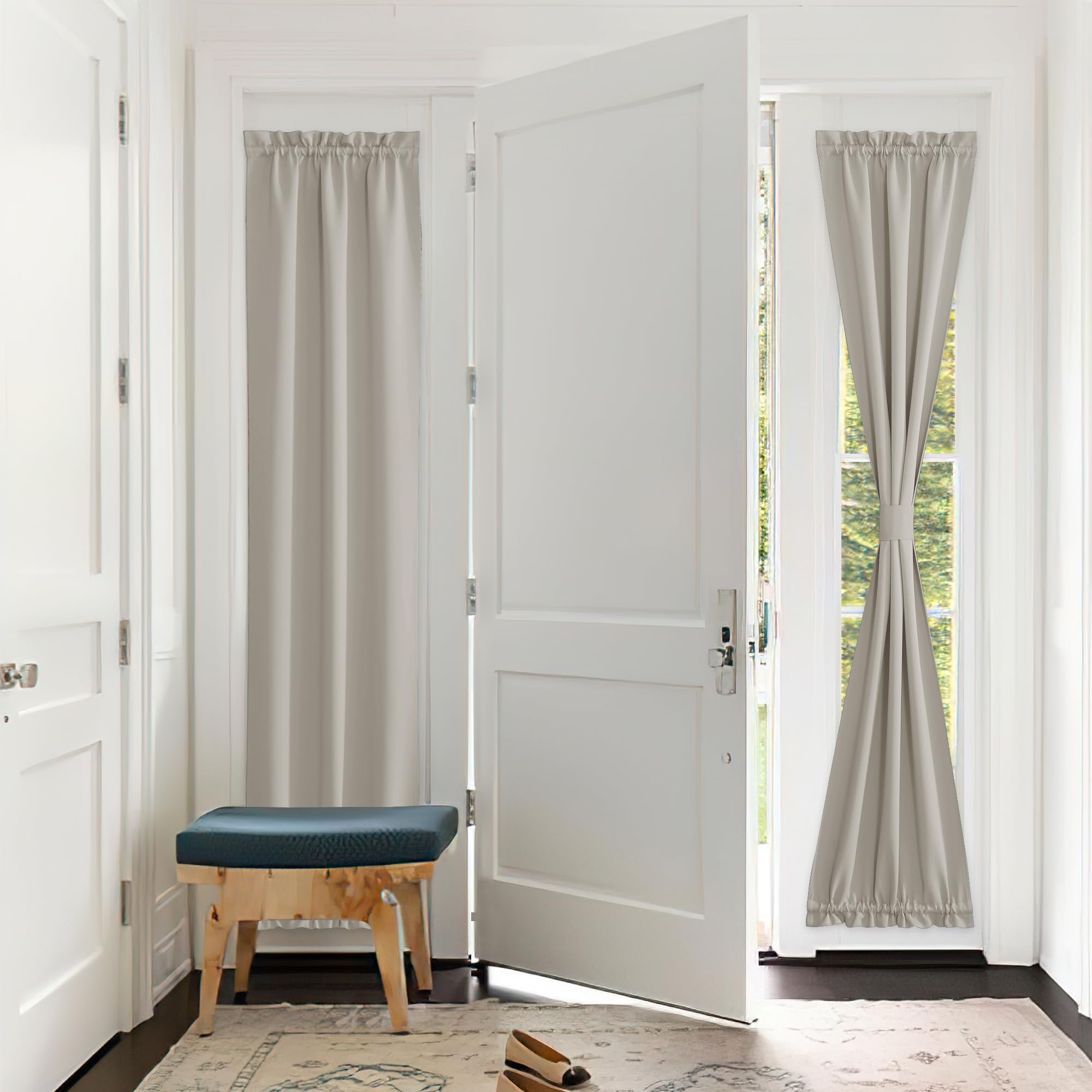 PONY DANCE Cream Insulated Door Curtain Spefrowx, Rod Pocket French Curtain Window Treatment for Sliding Door with Adjustable Ti
