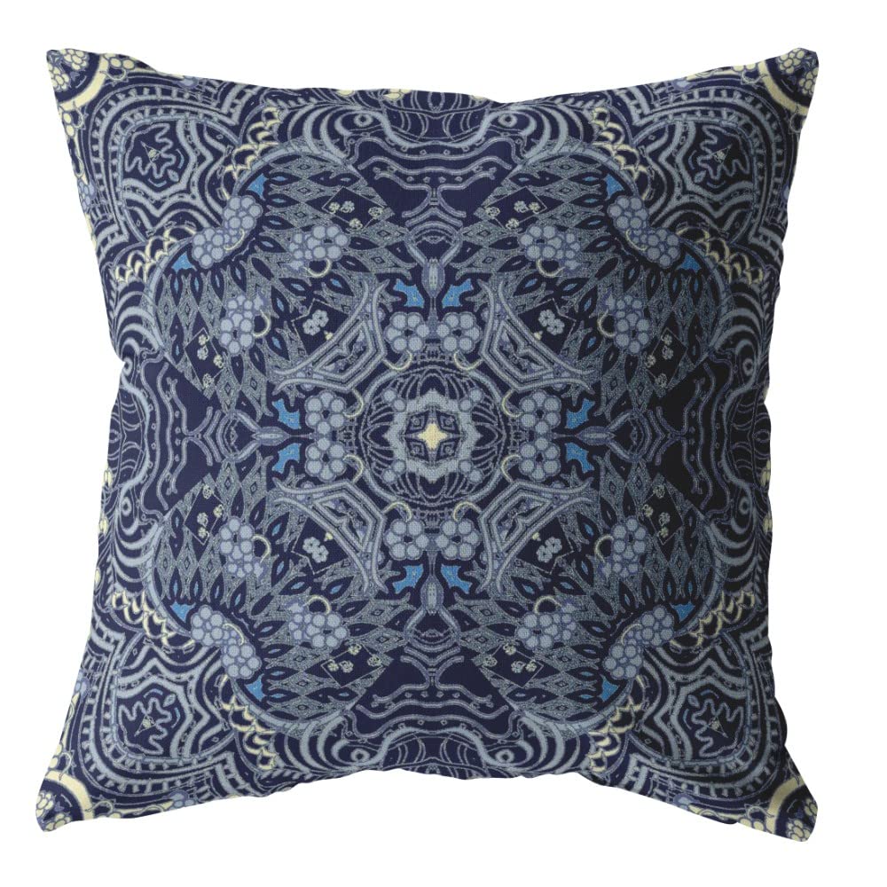 HomeRoots 16â€ Indigo Boho Ornate Suede Throw Pillow