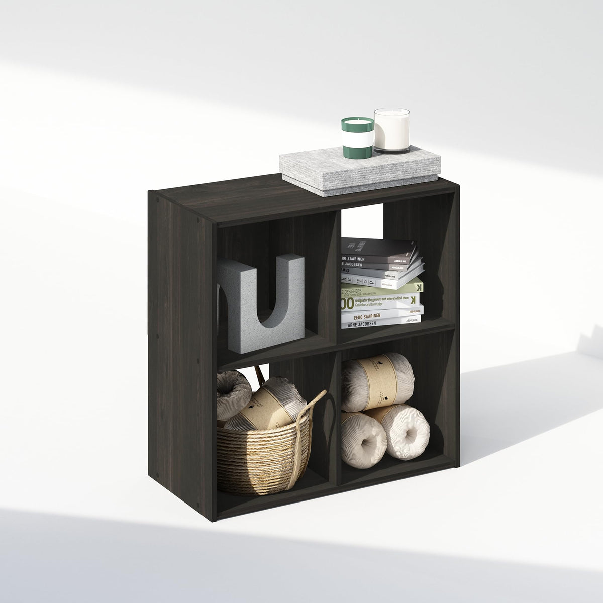 Furinno Pelli Cubic Storage Cabinet, Bookcase, Bookshelf, 4-Cube, Espresso