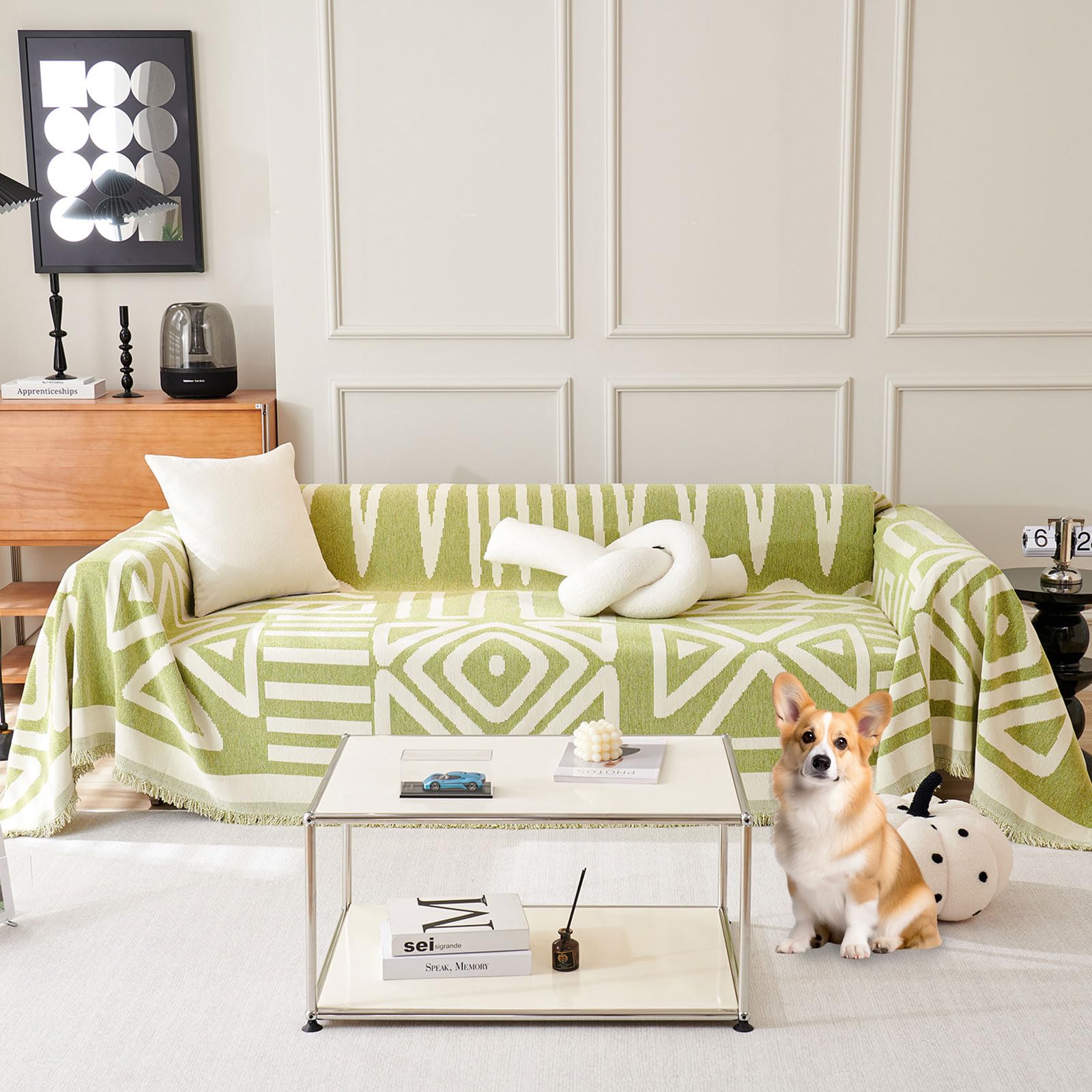 Roomlife Green Boho Couch Cover For 3 Cushion Couch L Shape Sofa Covers For Sectional Sofa Reversible Silpcover For Dogs Washabl