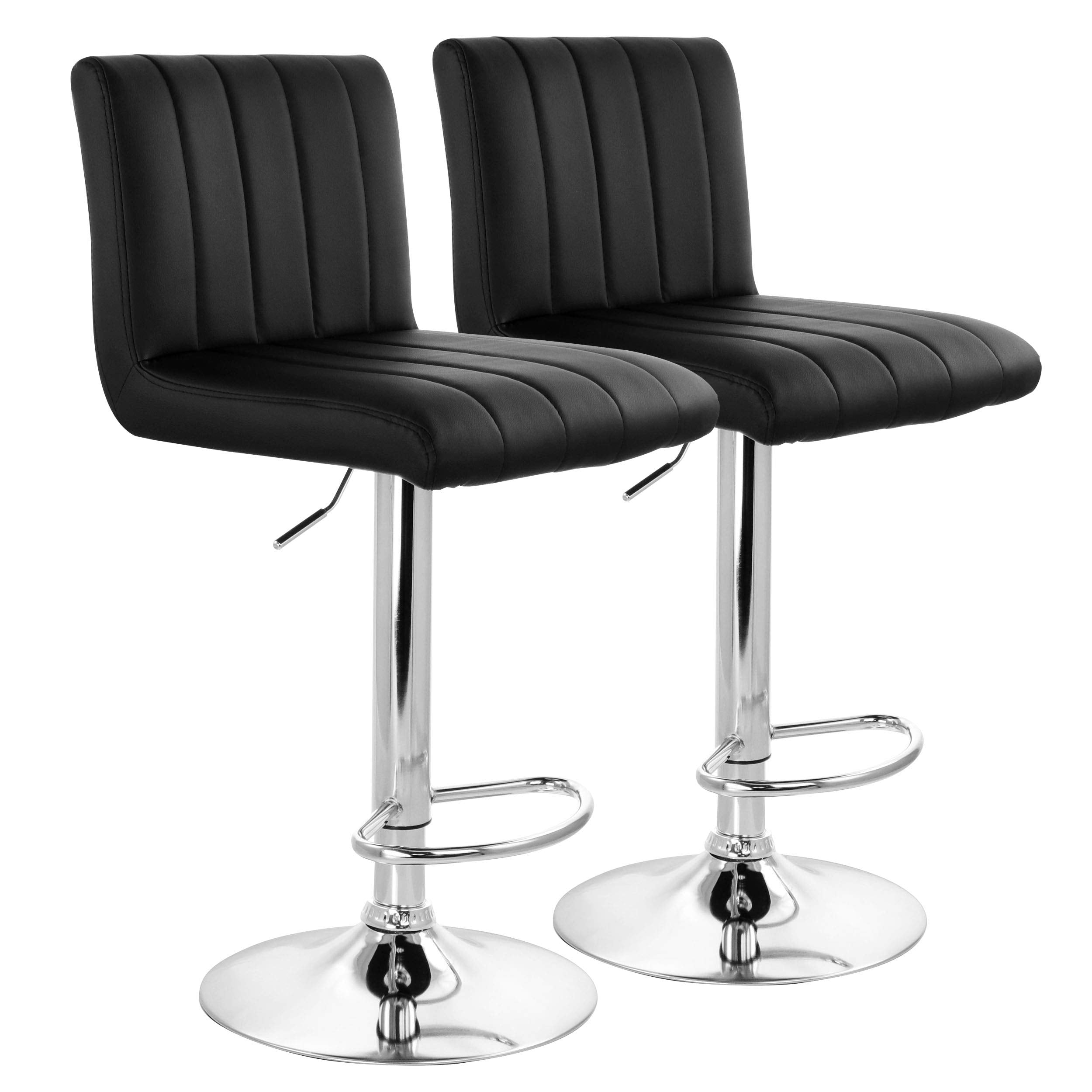 Elama Modern 2 Piece Tufted Faux Leather Adjustable Bar Stool in Black with Chrome Base, (ELM02-7228BLK)