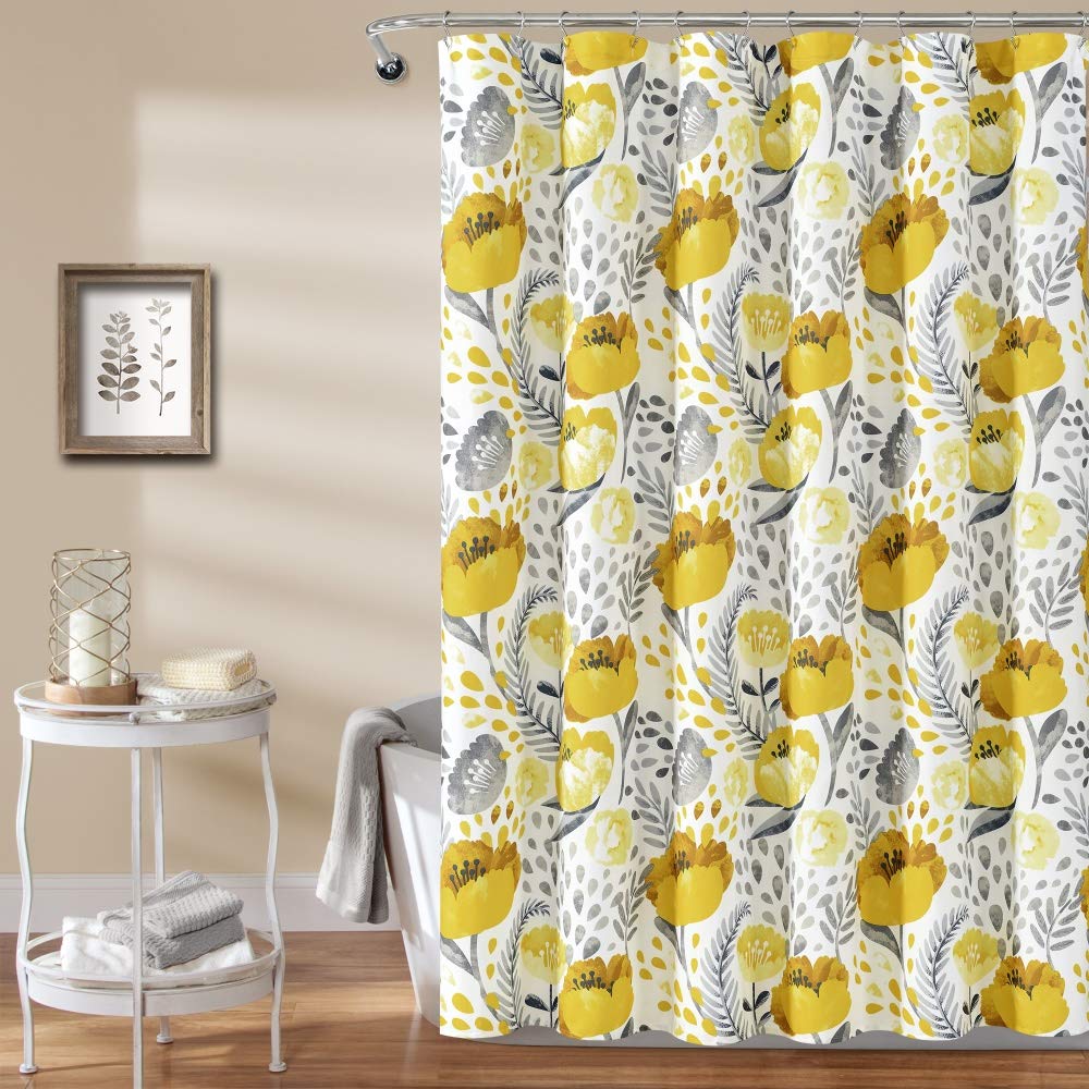 Lush Decor Poppy Garden Shower Curtain, Yellow & White, 72' X 72'