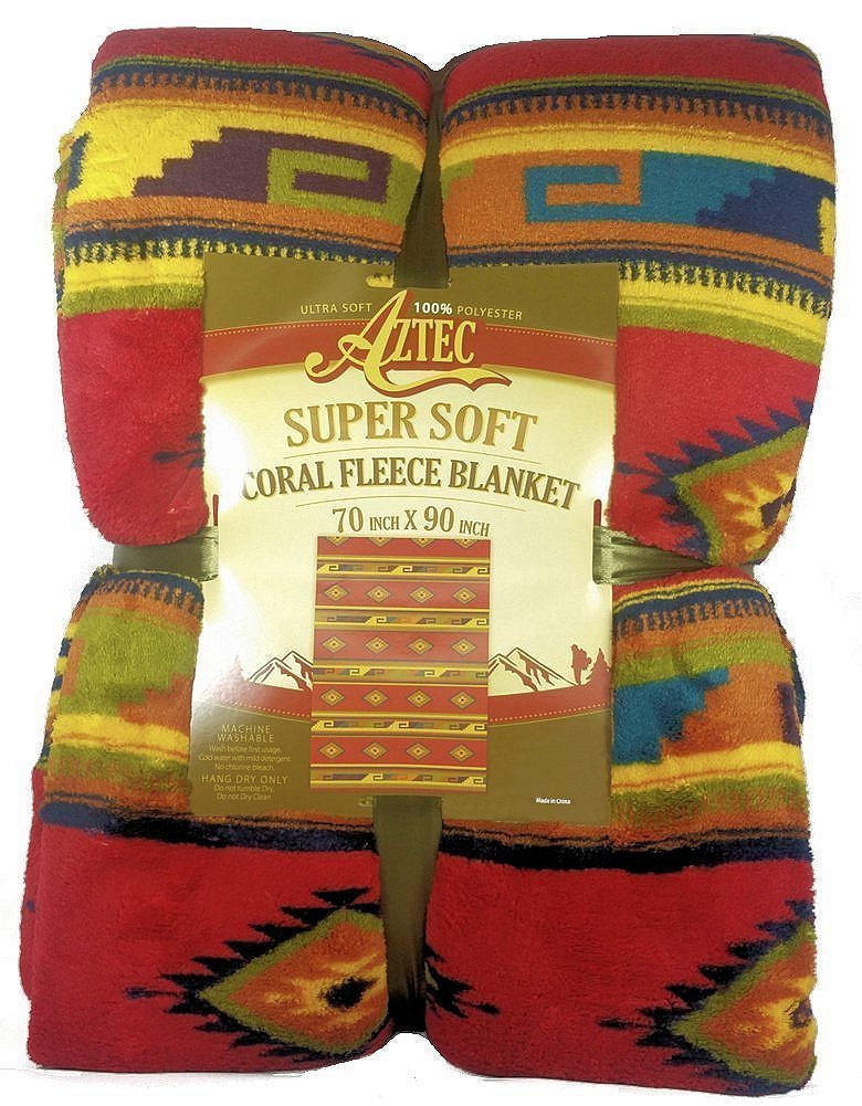 Aztec Southwestern Soft Coral Fleece Throw Blanket 70 X 90