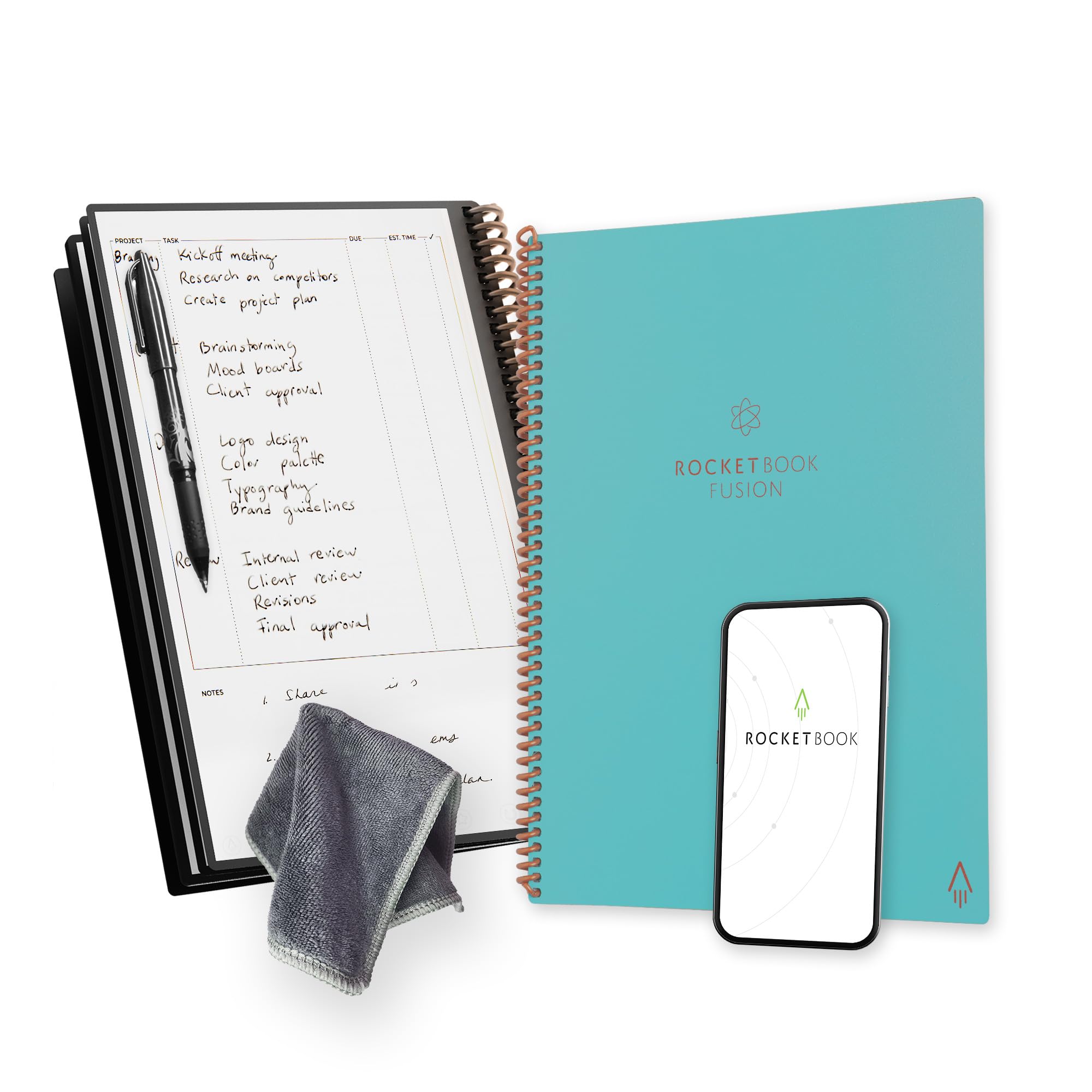 Rocketbook Fusion Reusable Undated Productivity Planner, Letter Size 8.5X11, Teal - Goals, Monthly And Weekly Calendar, Daily To