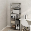 Furinno Wire 6-Tier Industrial Style Metal Frame Bookcase, Display Shelf, 24 Wide, Finn Oak