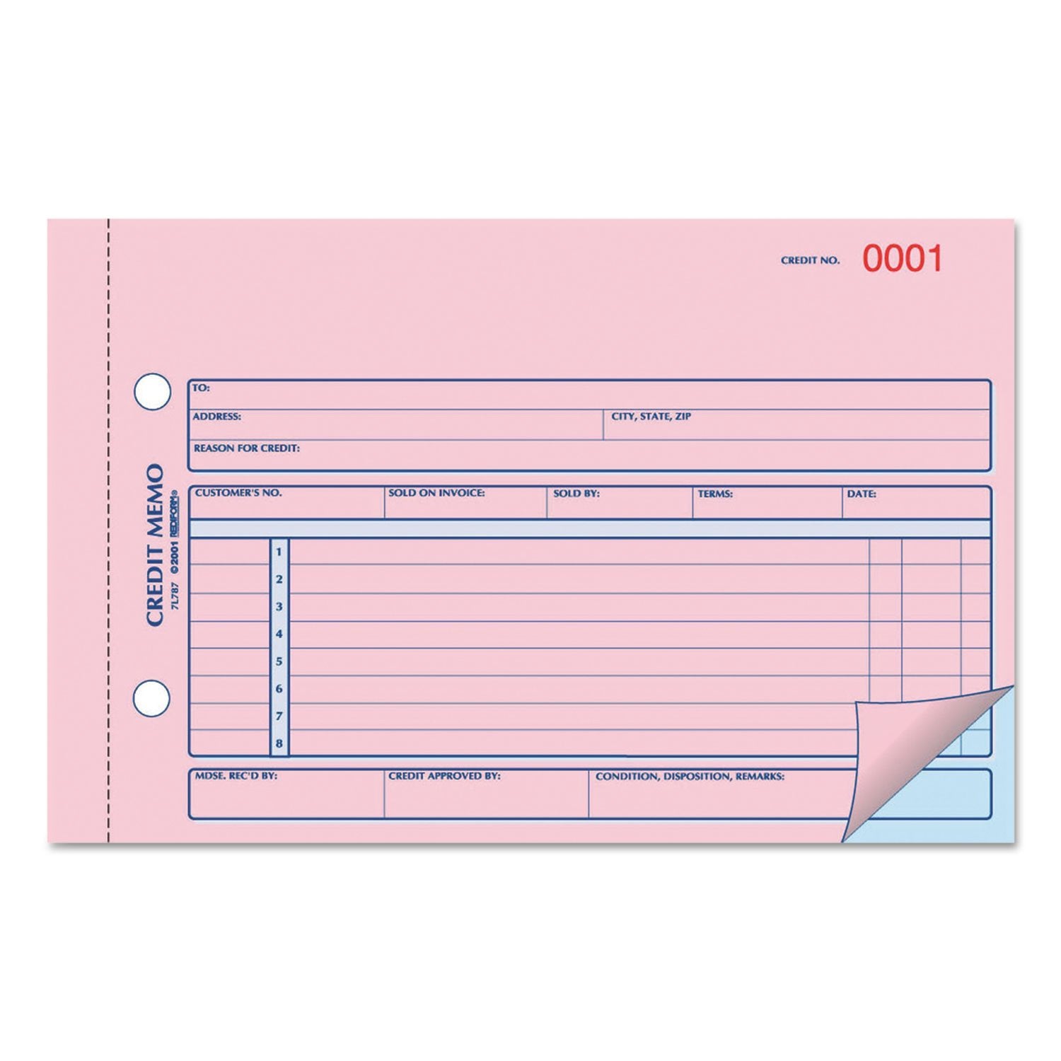 Rediform Credit Memo Book, Three-Part Carbonless, 5.5 X 7.88, 50 Forms Total