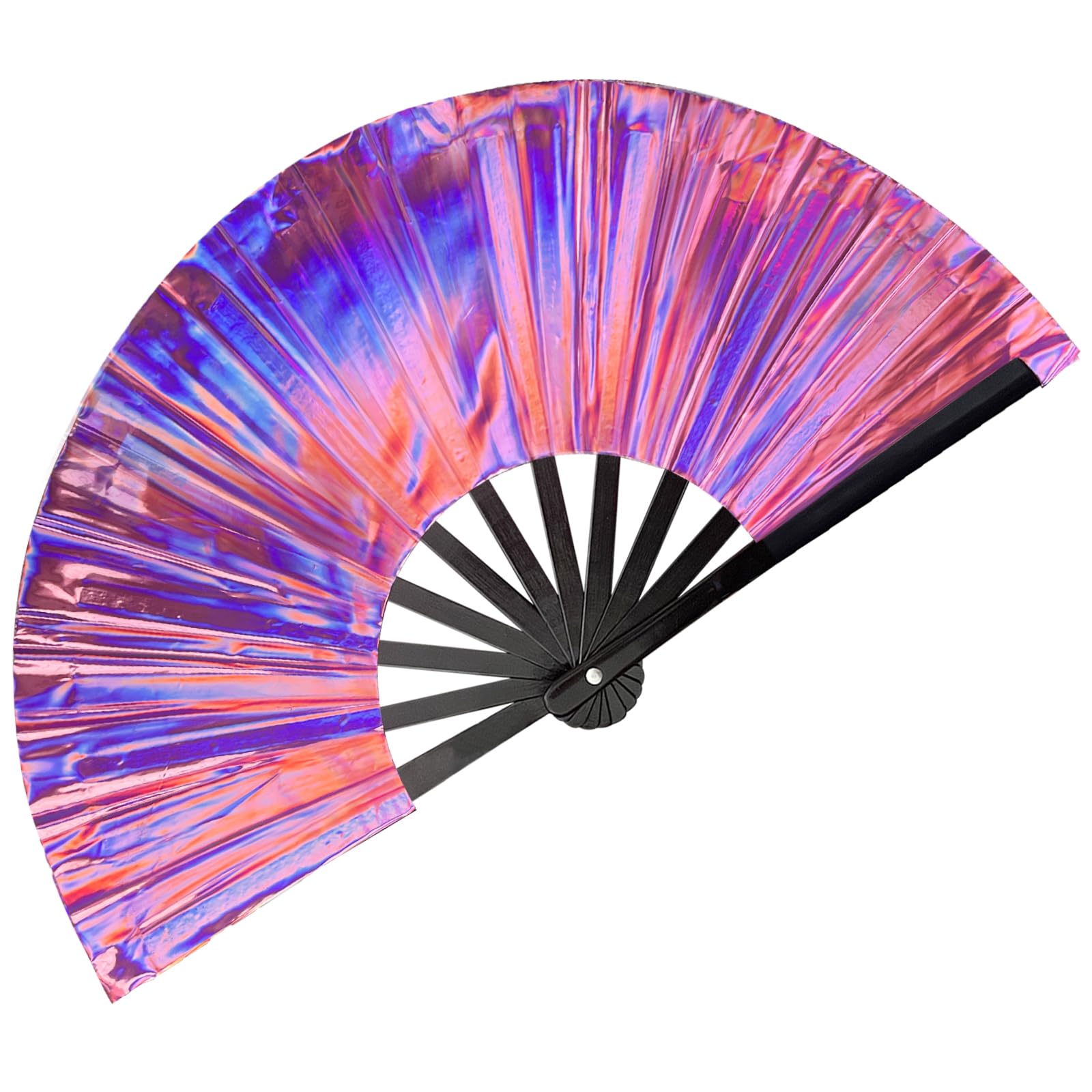 dmjuncong Folding Hand Rave Fan,Clack Handheld Fan,Holographic Purple Laser Colors Fan,for Festivals,Rainbow Outfits,Disco Party