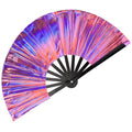 dmjuncong Folding Hand Rave Fan,Clack Handheld Fan,Holographic Purple Laser Colors Fan,for Festivals,Rainbow Outfits,Disco Party