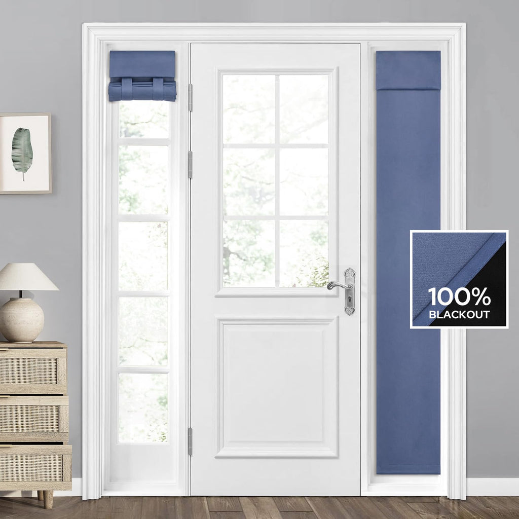 Homeideas 100% Blackout Sidelight Curtains For Front Door, Side Door Window Curtains, Front Door Curtains For Small Window, Thermal Insulated Door Window Covering, (1 Panel, W12 X L68, Stone Blue)