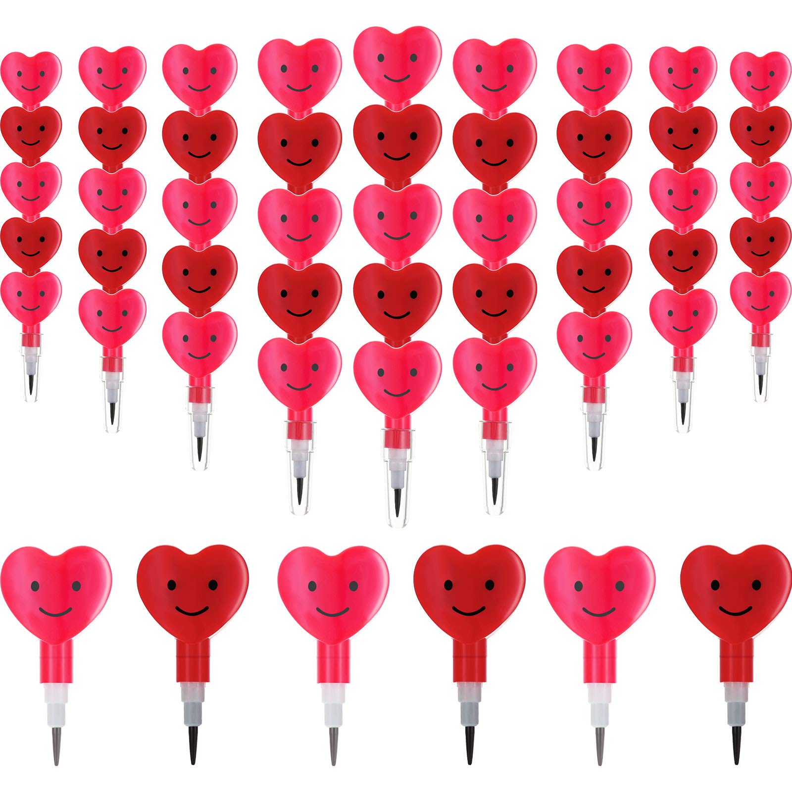 Zonon 36 Pieces Valentine'S Day Pencils Plastic Stacking Heart, Cute Smile Face Pencils Valentine'S Day Gifts, Goodie Bag Stuffe