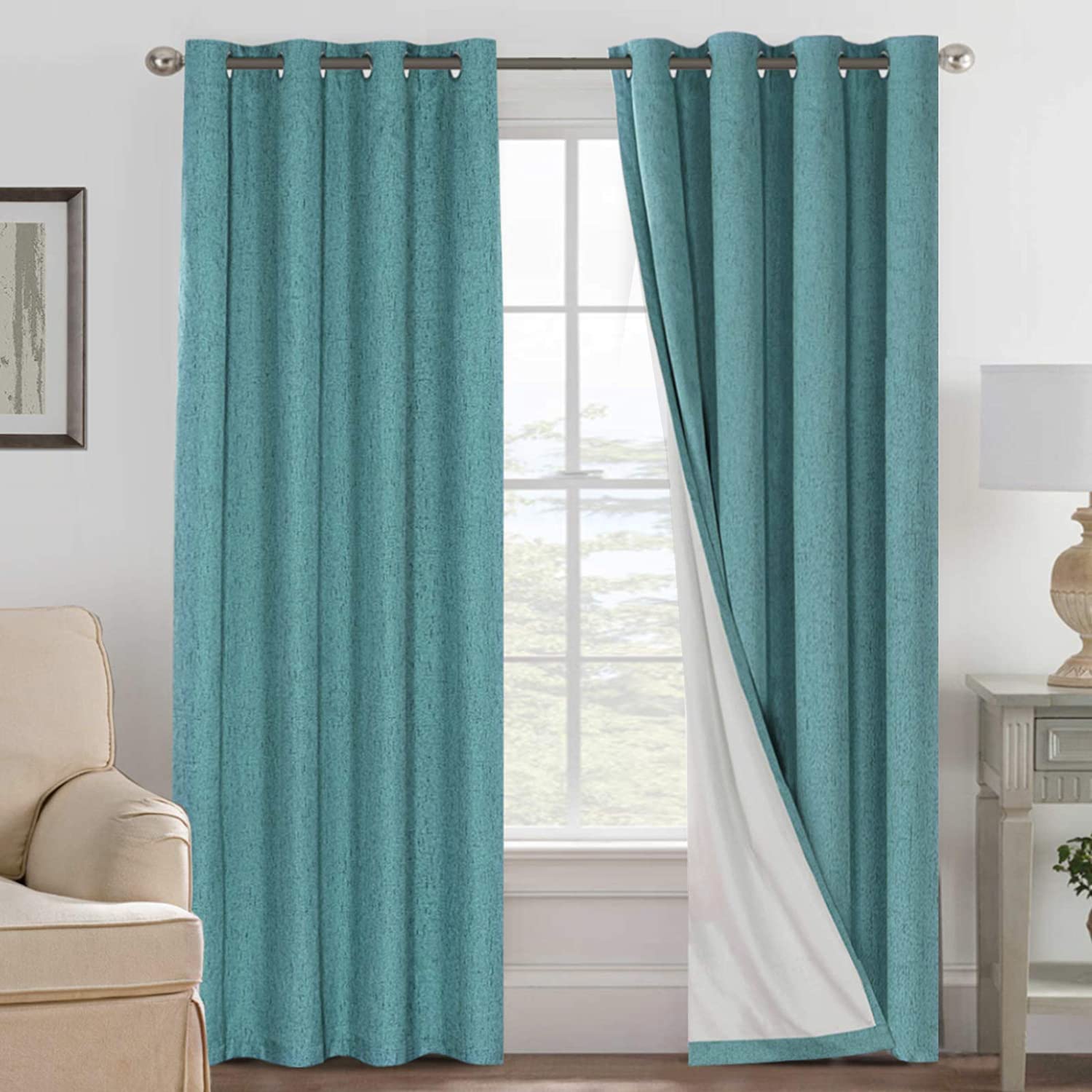 H.VERSAILTEX Linen Blackout Curtains 108 Inches Long 100% Absolutely Blackout Thermal Insulated Textured Linen Look Curtain Drap
