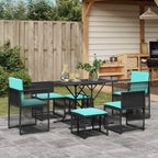vidaXL Patio Dining Set with Cushions - 7 Piece Black Poly Rattan - Compact Outdoor Furniture for Garden, Patio, Backyard - UV-Resistant - Includes Table, Armchairs, Armless Chairs, Stools, Cushio...