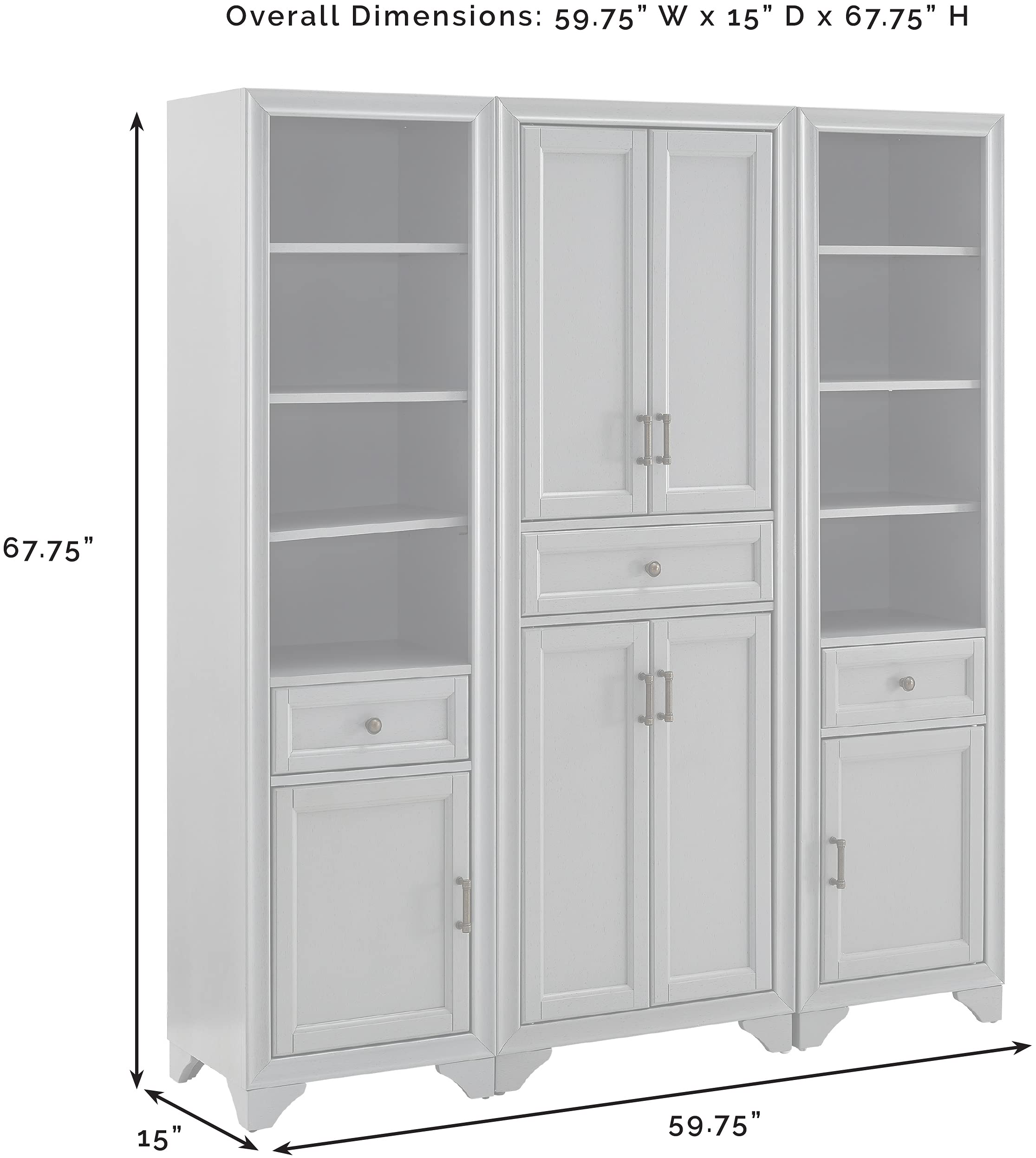 Crosley Furniture Tara 3-Piece Pantry Storage Cabinet Set with Shelves, Kitchen, Dining, or Laundry Room, Distressed White