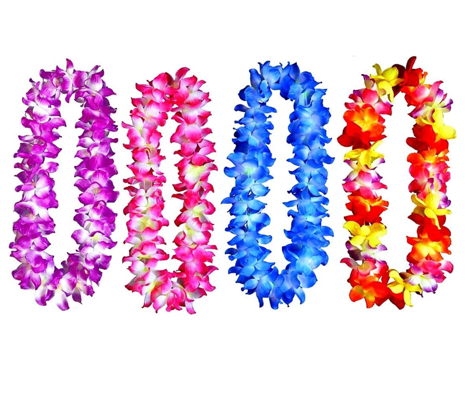 Pack of 4 Pcs Thicken 41 Inch Hawaiian Leis, 4 Color Lei for Graduation Party, Dance Party, Photo Prop in Outdoors (4 Pcs 4 Colo