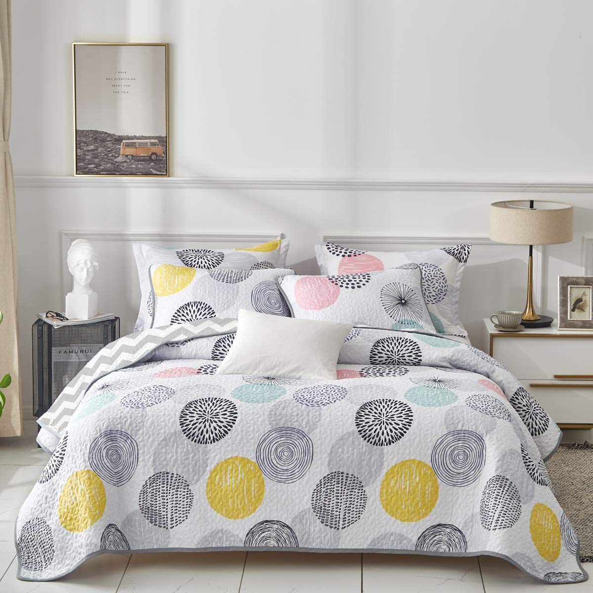 Uozzi Bedding 3 Piece Reversible Quilt Set King Size 102X90 Soft Microfiber Lightweight Coverlet Bedspread Summer Comforter Set