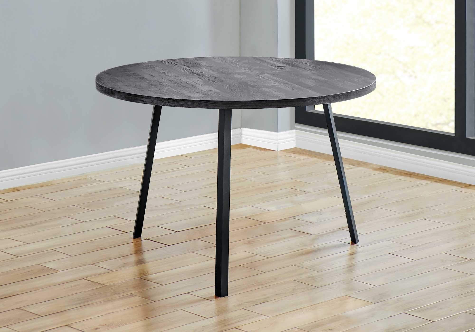 HomeRoots MDF,Laminate, Metal, Particle Board 48&quot; Round Dining Room Table with Black Reclaimed Wood and Black Metal