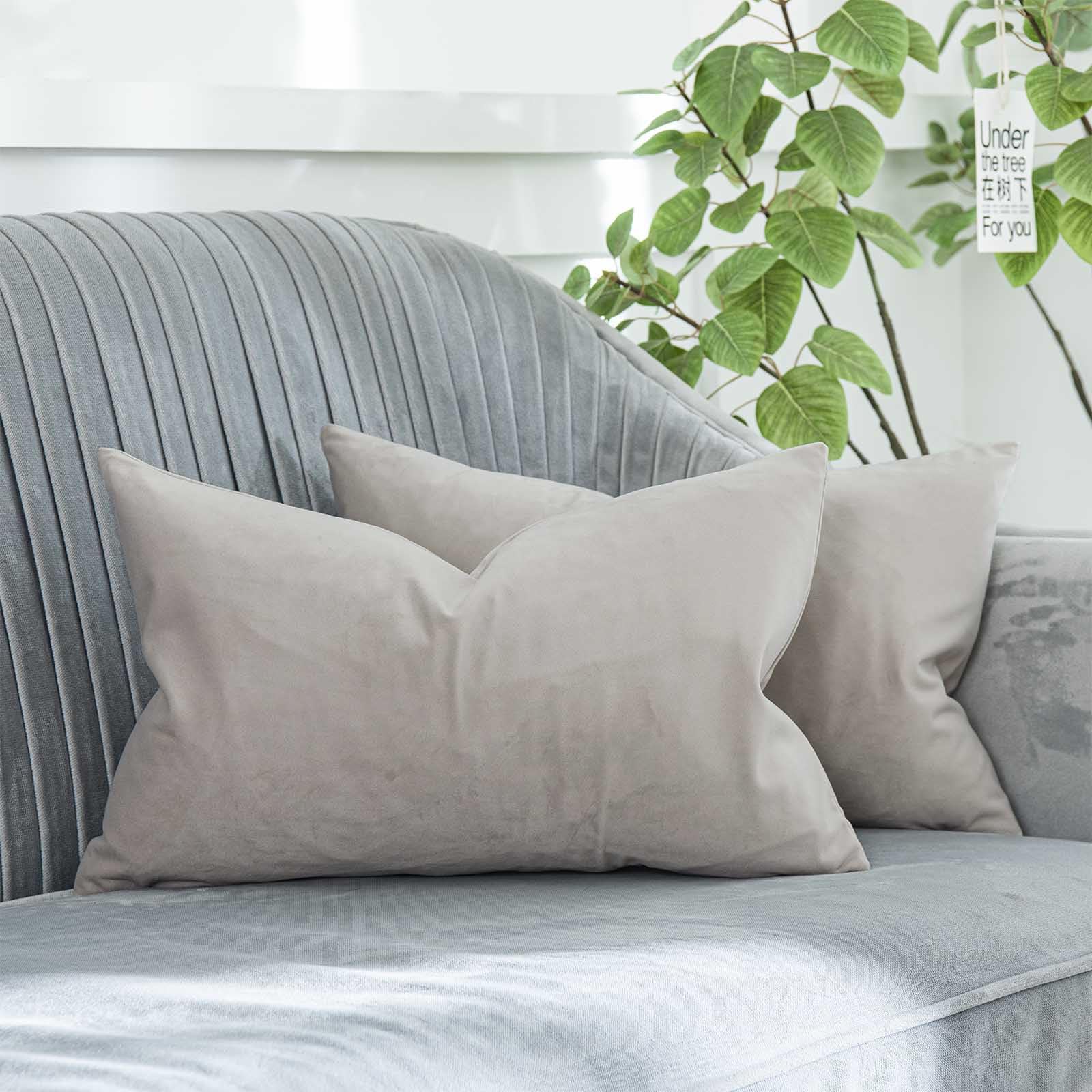 Quafoo Cashmere Decorative Lumbar Velvet Throw Pillow Covers 16X24 Inch Set Of 2 With Zipper Luxury Soft Solid Rectangle Cushion