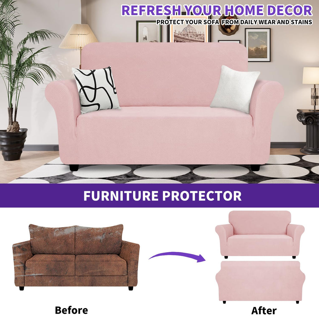 Znsayotx Super Stretch Loveseat Covers (55'-69'), New Striped Love Seat Slipcover, Dogs Pet Friendly Anti-Slip Couch Protector Spandex Durable 2 Seater Fabric Sofa Cover (Chintz Rose, Loveseat)